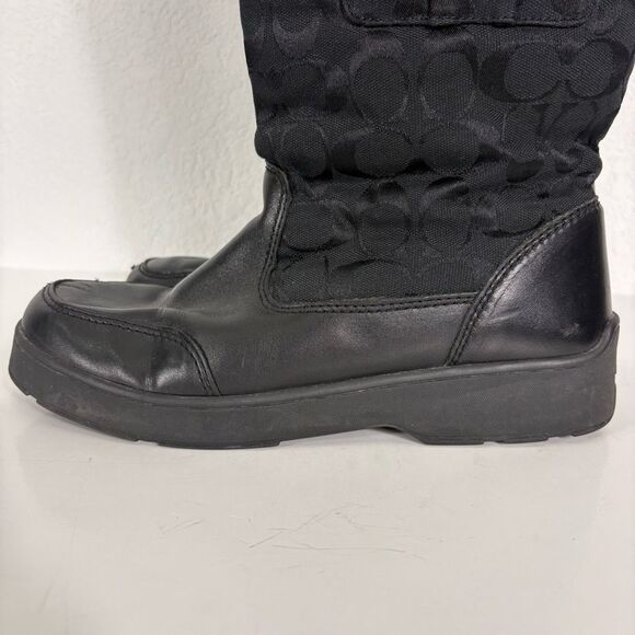 Coach Black Leather Monogram Kayla Signature Logo Tall Winter Boots Size 9.5 - Picture 3 of 14